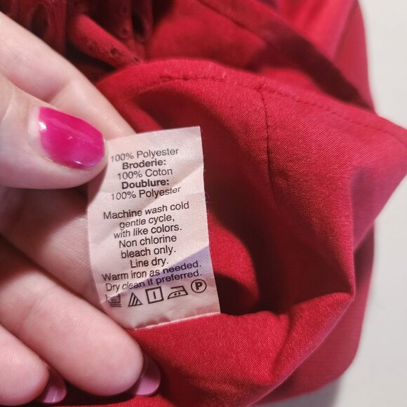 Madewell Womens Red V-Neck Dress Size 0 Embroidered Hem Polyester/Cotton - Picture 15 of 16